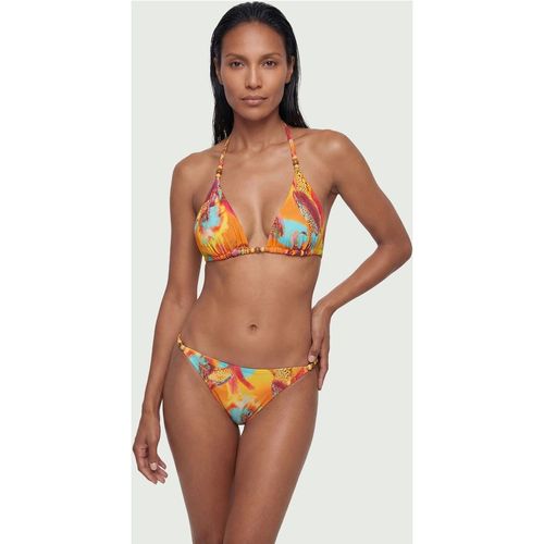Karen Millen Womens Reversible Photographic Floral Bikini Top With Bead Detail - Orange Nylon - Large