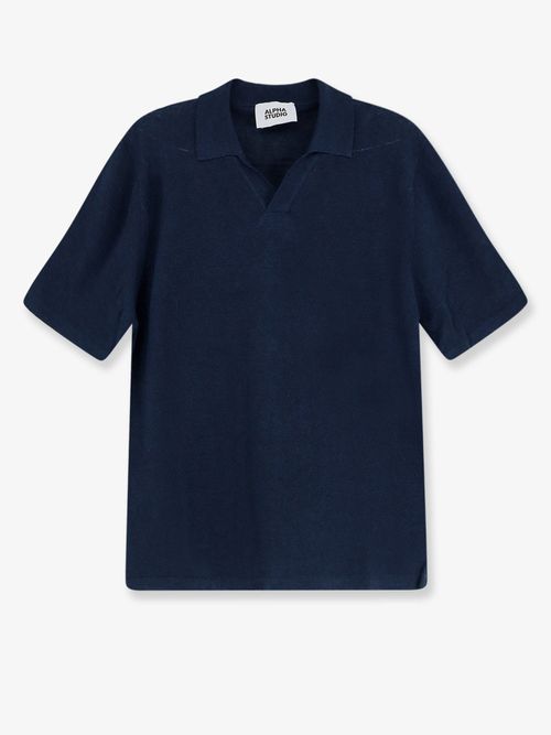 Linen-Cotton Polo Shirt — Navy