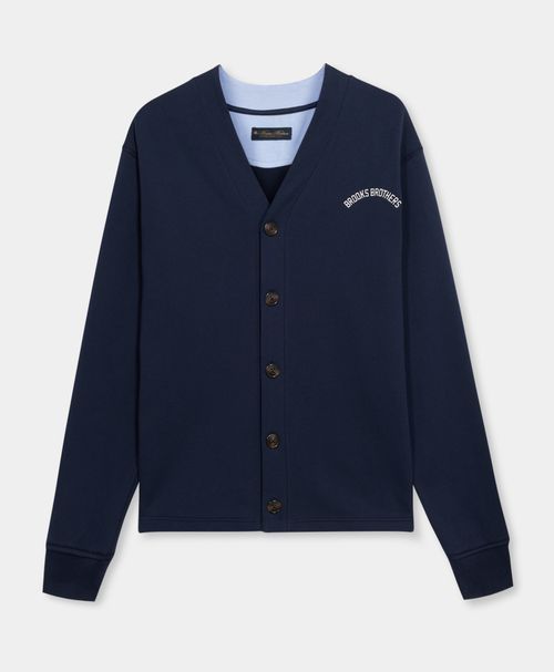 V-neck Cotton Cardigan With Logo Print