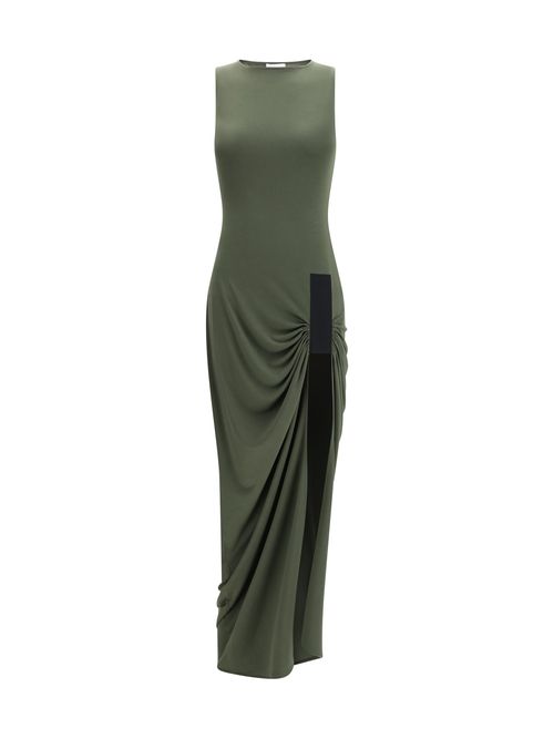 Draped Side-Slit Dress — Green