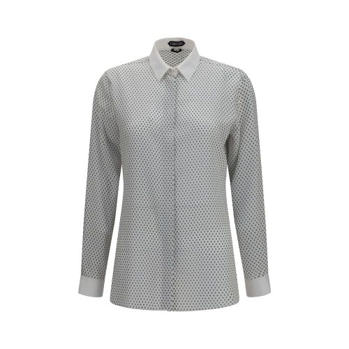 Micro-Geometric Diamond Silk Shirt — Gray