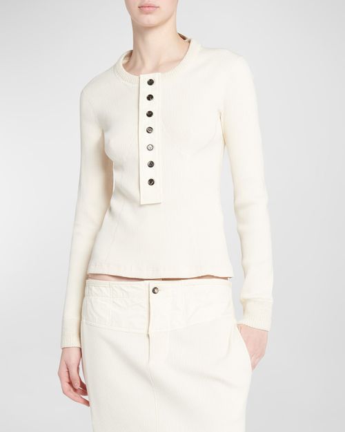 Long-Sleeve Compact Cotton Rib Jersey Henley T-Shirt