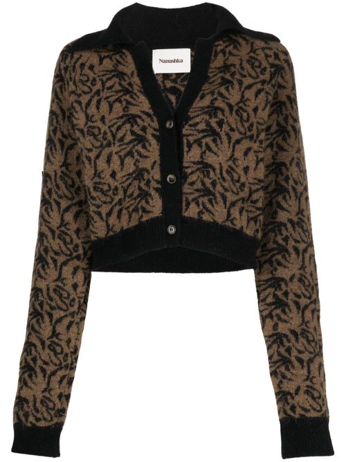 Graphic-print wool-blend cardigan - Black