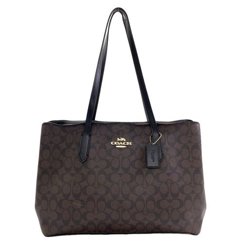 Coach Signature Black Dark Brown Signature Line Tote Bag Pre-Owned