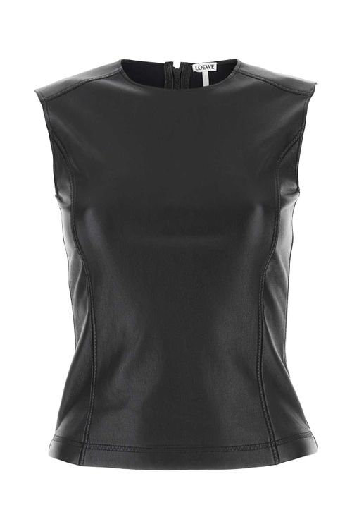 Leather and Nylon Tank Top — Black