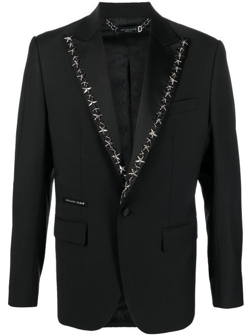 Star stud-embellished single-breasted blazer - Black
