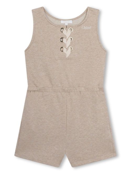Logo-embroidered organic cotton playsuit - Neutrals