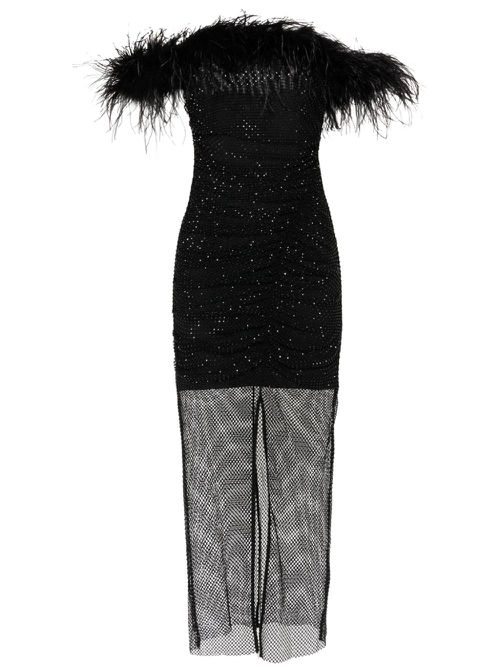 Feather-trim off-shoulder dress - Black