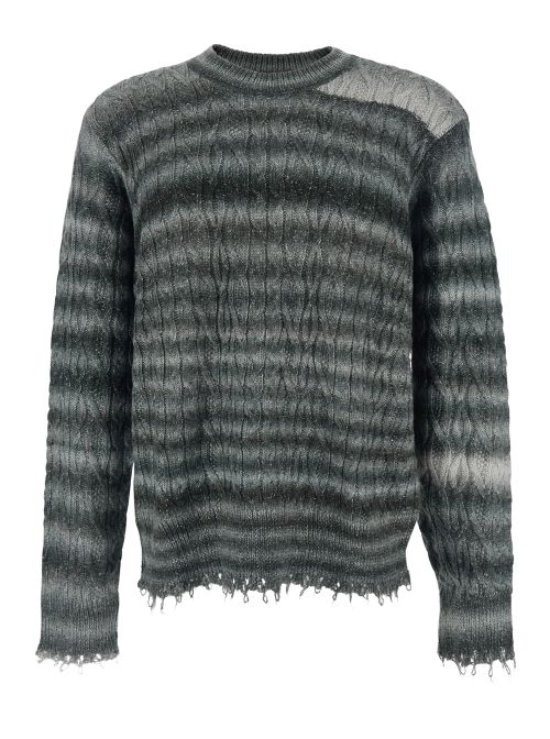 Fringe-Trimmed Striped Sweater — Gray