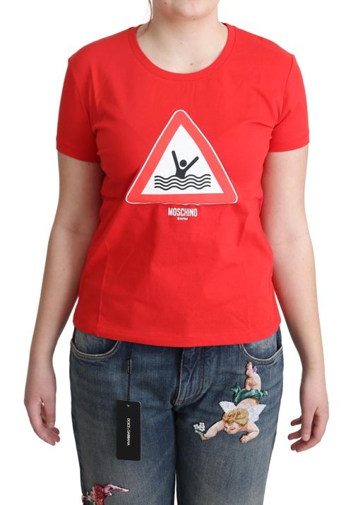 Swim Graphic Print Cotton T-Shirt — Red