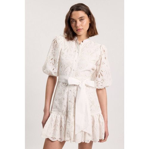 Karen Millen Women's Scalloped Hem Broderie Mini Shirt Dress in Ivory