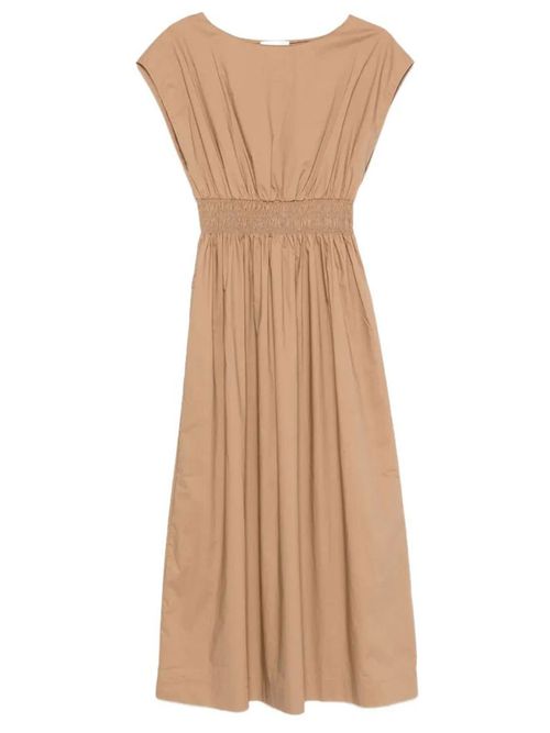 Brown Boat Neck Midi Dress