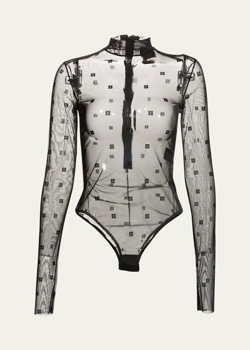 지방시 여성 4G Jacquard Mock-Neck Sheer Bodysuit BG_4195907_100106_MBLACK