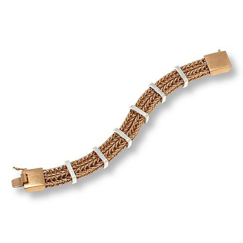 Two-Tone Wheat Chain Double-Row Bracelet - Metallic - Size Small/Medium