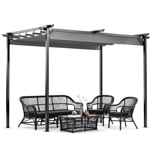 2mx3m Metal Pergola Outdoor Gazebo with Retractable Roof Canopy Sun Shelter for Backyard Garden Patio, Free Standing Type