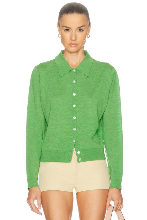 Sandy Liang Ley Cardigan in Heather Green - Green. L also in