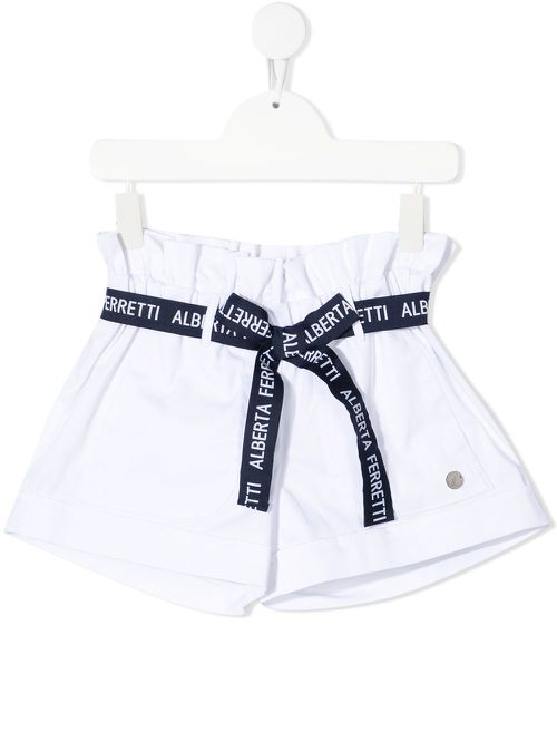 Paperbag waist stretch-cotton shorts - White