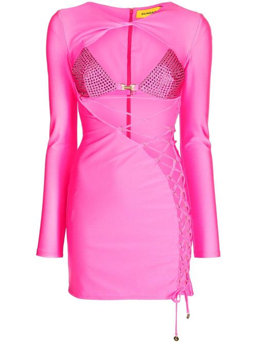 Lace-up mini dress - Pink