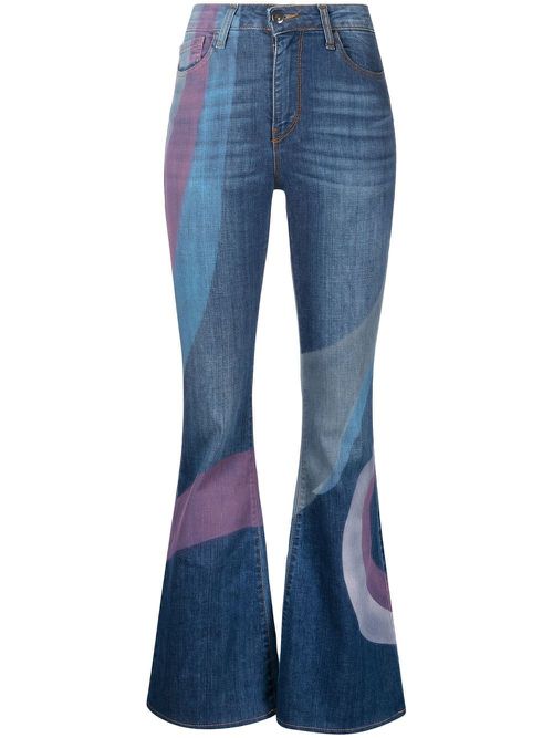 Anita swirl-print flared jeans - Blue