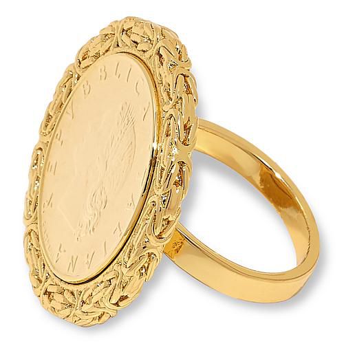 Bellezza 20 Lira Coin Bronze Byzantine Frame Ring