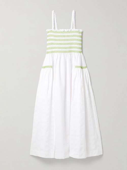 Jacob Smocked Paneled Cotton-blend Voile Midi Dress - White