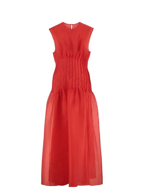 Khaite Women's Wes Silk Midi-Dress in Red | Size 6 | 5421382W382 Color 554