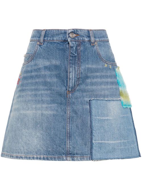 Appliqué-detail denim miniskirt - Blue