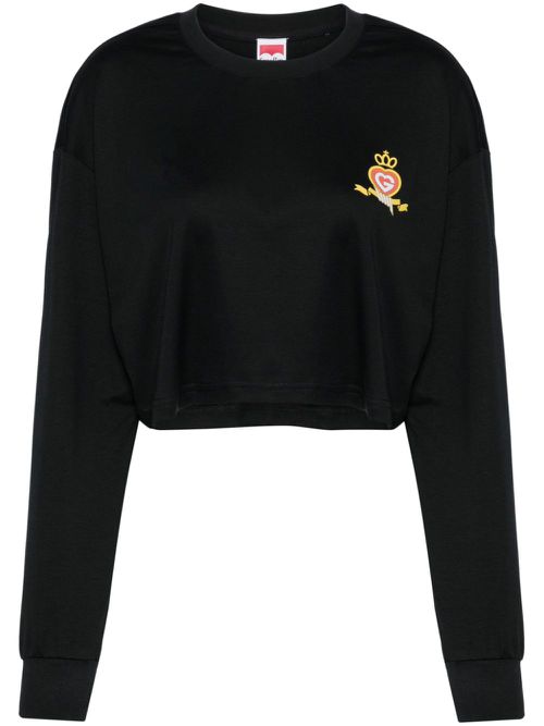 Logo-print cropped cotton T-shirt - Black