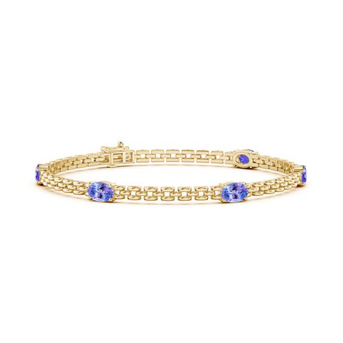 Angara 2.5 Carats Five Stone Oval Tanzanite Station Link Bracelet in 14K Yellow Gold