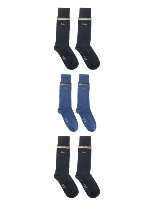 Logo-embroidered socks (set of three) - Blue