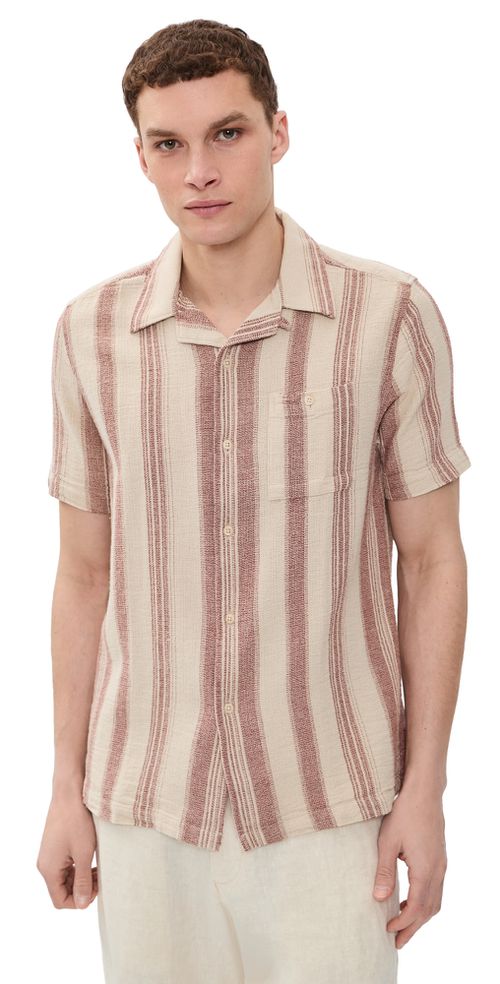 Dobby Stripe Selleck Shirt Sand/Red