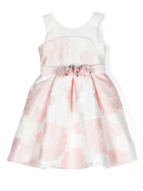 Floral-jacquard pleated dress - White