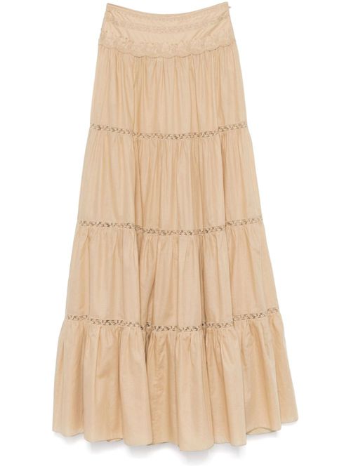 Floral-embroidered maxi skirt - Neutrals