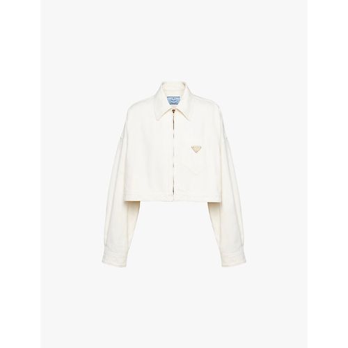 Womens White Brand-plaque Cropped Denim Jacket
