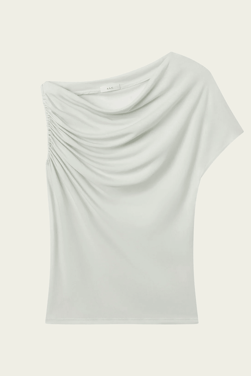 Halle One Shoulder Tee in Pale Mint