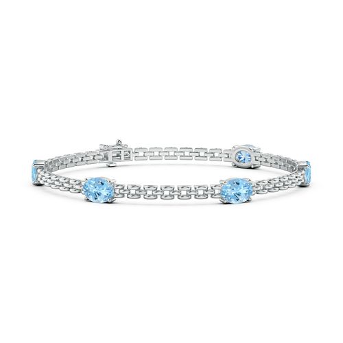 Angara 3.0 Carats Five Stone Oval Aquamarine Station Link Bracelet in 14K White Gold