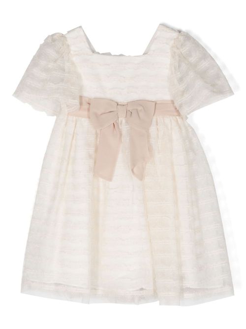 Bow-detailed tulle-overlay dress - Neutrals