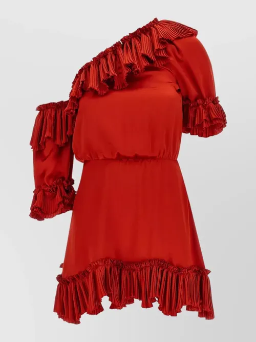 Saint Laurent - silk dress one shoulder ruffle pleated