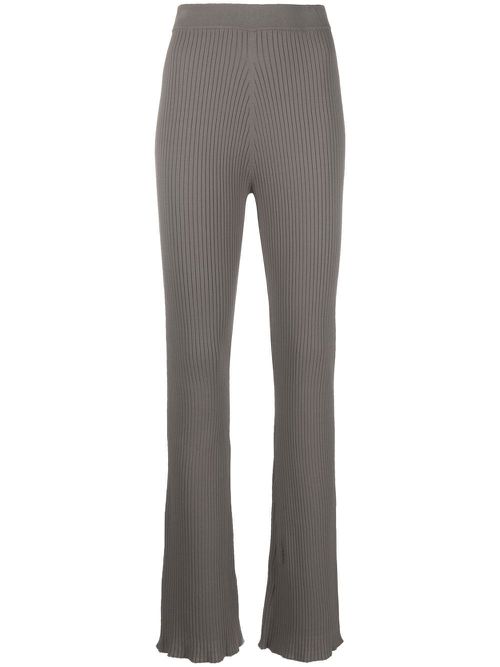 Ribbed-knit flared trousers - Grey
