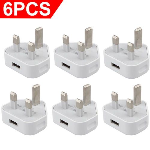TEMU 6 Pack Uk Usb Wall Charger 3 Pin Plug Mains Adapter For Phones, Tablets Power