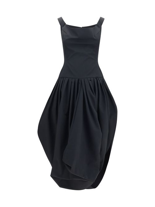 Corset-Bodice Midi Dress — Black