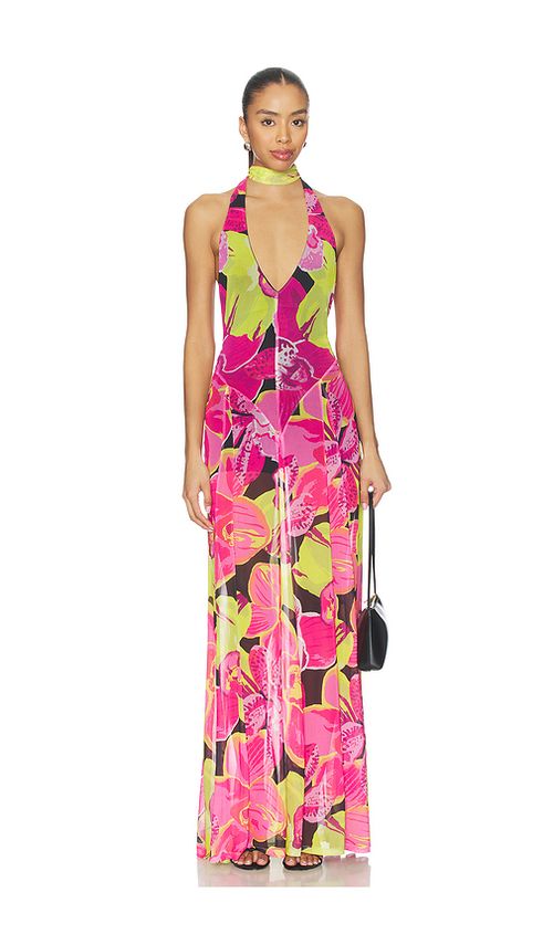 Show Me Your Mumu Katia Maxi Dress in Fuschia,Green. XS. Also in S