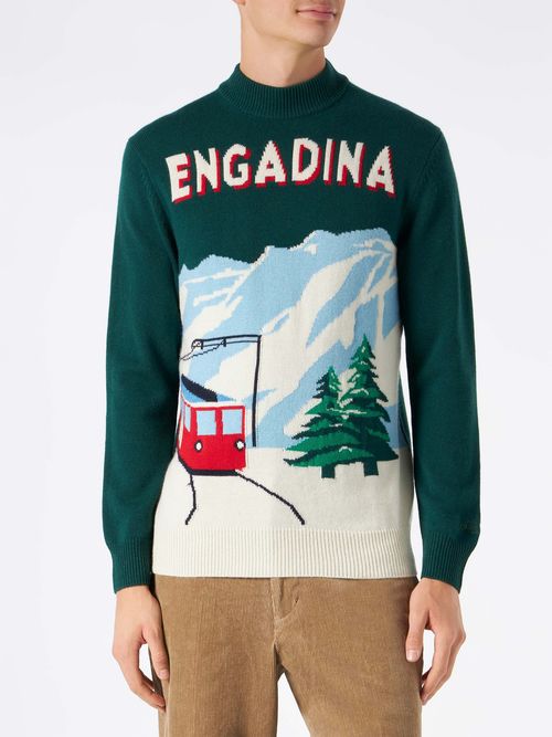 Davos Engadina Postcard Sweater Green - Men