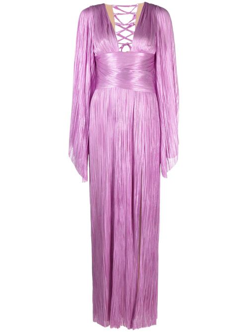 Pleated silk maxi dress - Purple