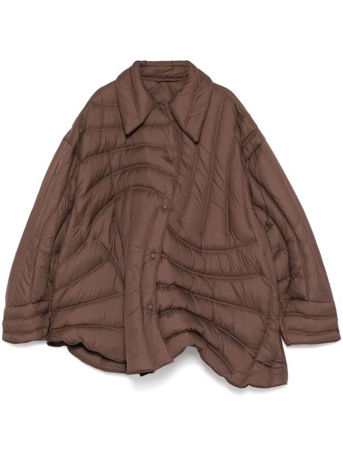 Asymmetrical curved puffer jacket - Brown