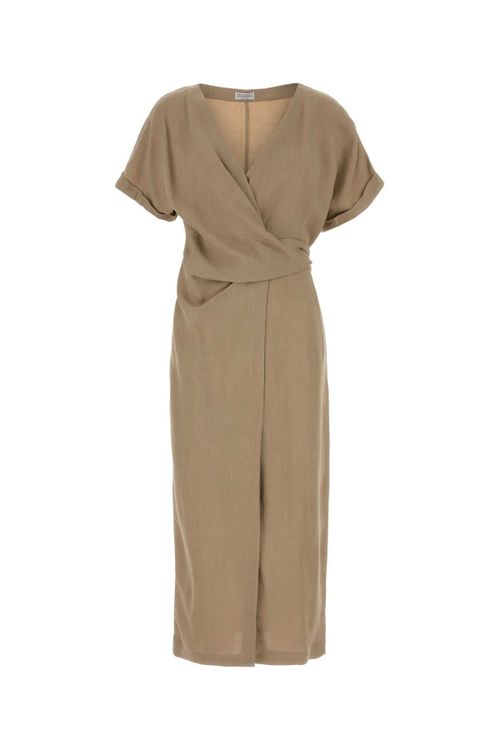Viscose Linen Wrap Dress — Beige