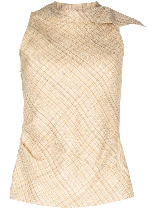 Plaid draped sleeveless top - Neutrals