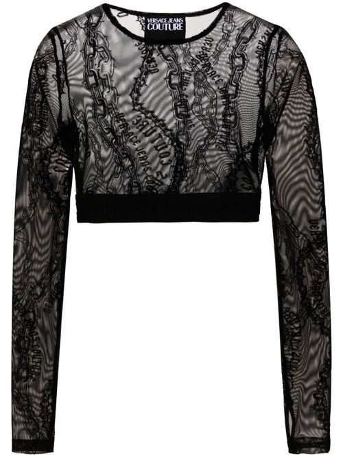 Chain Couture-flocked top - Black