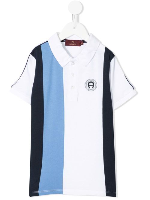 Striped short-sleeve polo shirt - Blue