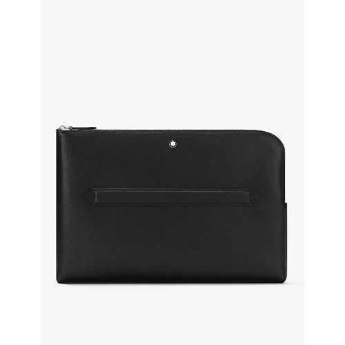 Black Sartorial Logo-Embellished Leather Laptop Case